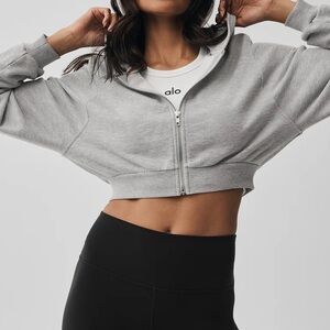 ALO Yoga Women’s Sweet Escape Cropped Zip Up Hoodie in Light Gray NWOT
